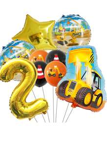 9 件裝建築拖拉機主題挖掘機充氣氣球卡車車輛橫幅嬰兒送禮會兒童男孩生日派對用品 - 橘色 - 查看 4