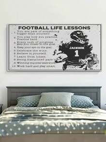 1張足球人生進程印花畫牆貼,團隊合作啟發性名言1足球選手印花現代家居裝飾客廳,臥室,辦公室牆壁裝飾室內美學畫藝術無框油畫 - 黑色 - 查看 1