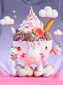 新品欧美风春秋幼儿女童时尚卡通冰淇淋印花连帽休闲运动衫 - 彩色 - 查看 4