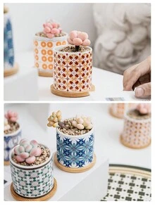 1入組7.3cm/2.9英寸陶瓷多肉盆栽,彩色手繪傳統工藝迷你盆栽,適用於家居裝飾和園藝種植 - 薄荷藍 - 查看 8