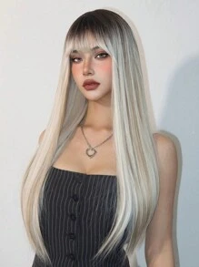 Tóc giả dài 28 inch thẳng màu vàng ombre có mái cho phụ nữ Tóc giả bằng tóc tổng hợp tự nhiên có chân tóc sẫm màu để mặc hàng ngày trong các bữa tiệc cosplay - Nhiều màu - Xem 2