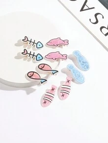 10入組女孩多彩可愛卡通粉色海洋魚/海豚/魚骨側夾劉海卡髮型工具髮飾裝飾品時尚髮夾,適用於女性日常使用 - 彩色 - 查看 11