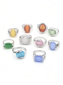 1只隨機顏色精美的天然石頭橢圓形水晶芽可調節戒指,迷人的女士男士珠寶飾品,適用於送禮