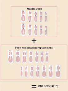 24入組超長尺寸,米色印花和鑽石裝飾的假指甲+果凍膠+指甲文件,展示您的魅力 - 白色 - 查看 7