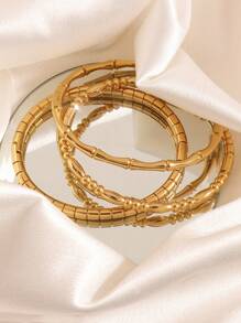 3入組時尚輕奢設計簡約不銹鋼仿竹水滴圓柱手鍊,適合女士約會穿戴 - 金色 - 查看 12