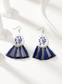1 Pair Boho Tassel  Football Team Cheerleaders Game Day Earrings For Women - Blue - View 2