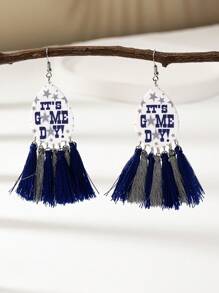 1 Pair Boho Tassel  Football Team Cheerleaders Game Day Earrings For Women - Blue - View 1