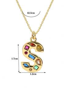 1 Pc Crystal Decor Gold Initial Necklace For Women Pendant Necklaces Daily Party Christmas Jewelry Gifts - Multicolor - View 37