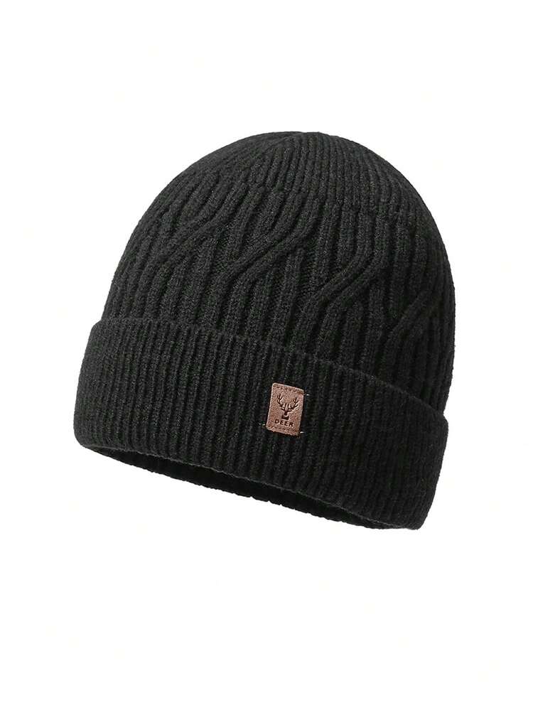Un gorro de punto casual para hombres y mujeres en otoño e invierno, de unicolor, sencillo y versátil, talla grande gorro de forro polar, gorro adecuado para salidas al aire libre, deportes y compras - Negro - Añade 1