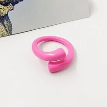 1pc Enamel Open Circle Ring, Rose Red Zinc Alloy Ring, Uncommon Design, Suitable For Women's Daily Wear - Hot Pink - View 4