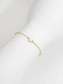 1入組時尚方晶鋯石和字母裝飾銀手環適合女士日常裝飾 - 金色 - 查看 7