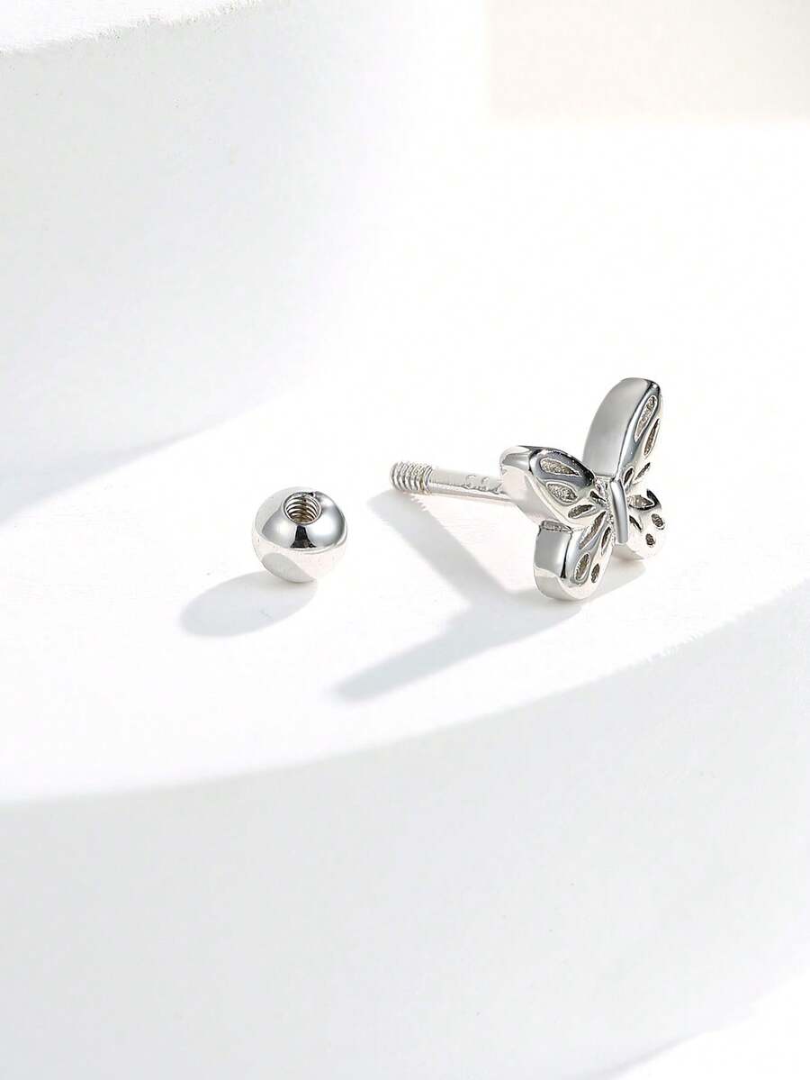 1 件 S925 純銀鏤空蝴蝶耳環/軟骨耳針適合男女日常佩戴、派對、生日、節日禮物