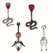 1只時尚不銹鋼蝙蝠肚臍釦戒指,蛇型肚臍釦環,穿孔飾品 - 款式4 - 查看 2