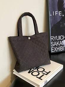 2023秋季新款菱形網格繡線水桶包,時尚輕便單肩手提包 - 黑色 - 查看 2