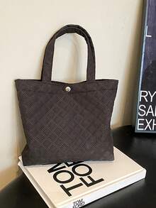 2023秋季新款菱形網格繡線水桶包,時尚輕便單肩手提包 - 黑色 - 查看 5