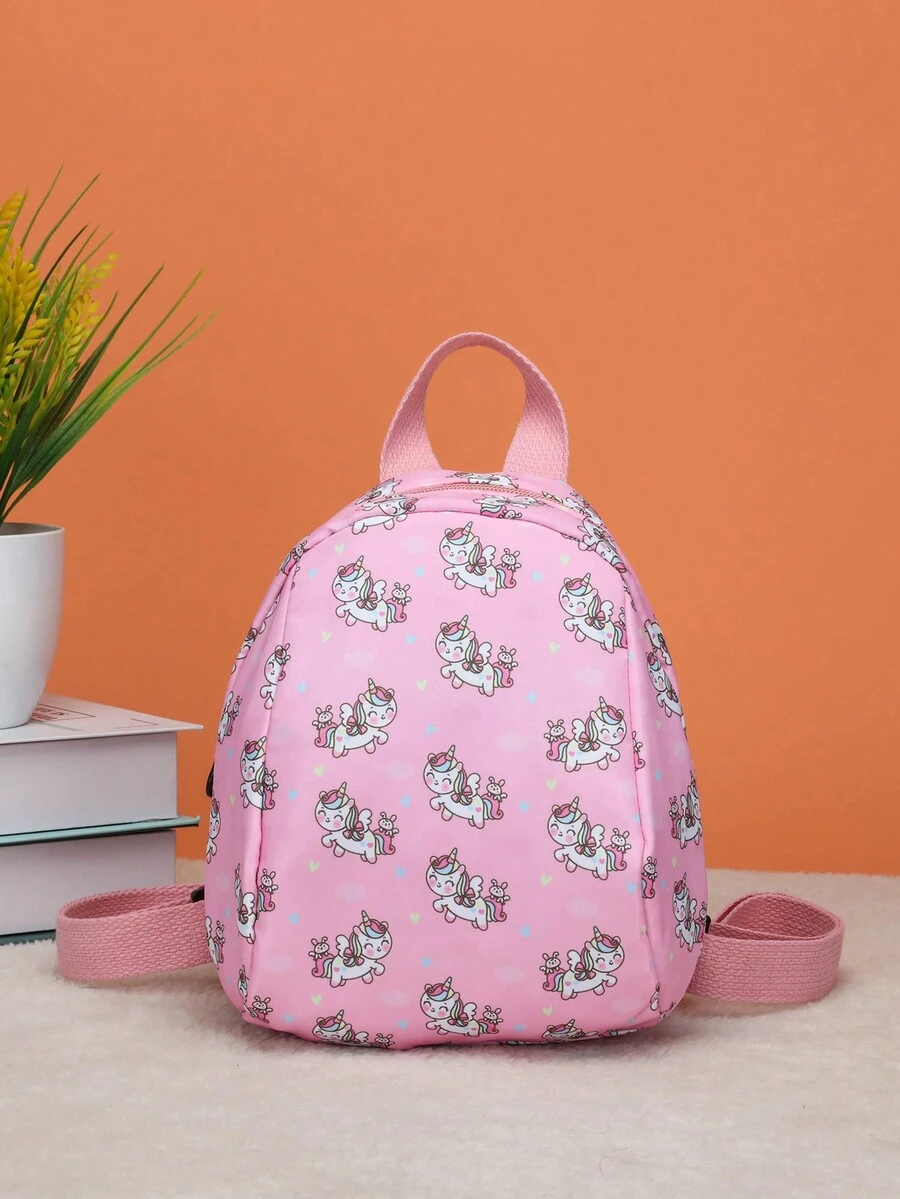 Cartoon Unicorn Printed Anti-Lost Small Backpack For Infant And Toddler Girls, Shoulder Straps - Pink - View 1