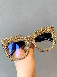 1 件装欧美派对风格大框眼镜架个性水钻装饰无度数眼镜明星饰品 - 無色 - 查看 5