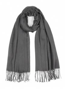 1 chiếc khăn choàng mùa đông cao cấp dành cho nữ, chất liệu giống cashmere, màu sắc tươi sáng, có tua rua, thích hợp cho nữ. - Màu Xám nhạt - Xem 1