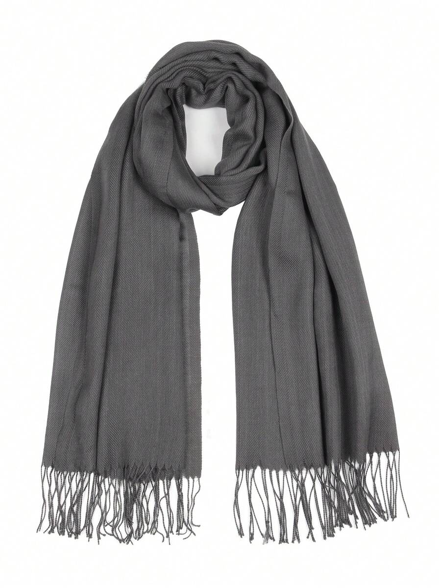 1 chiếc khăn choàng mùa đông cao cấp dành cho nữ, chất liệu giống cashmere, màu sắc tươi sáng, có tua rua, thích hợp cho nữ. - Màu Xám nhạt - Xem 1