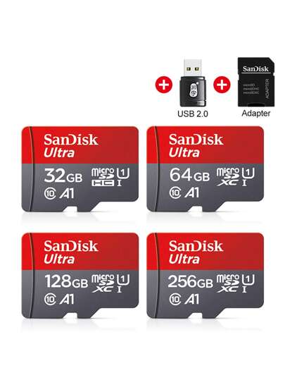 SANDISK SanDisk Micro SD Card Flash Class 10 A1 Microsd 32GB 64GB 128GB 256GB 512GB 100MB/S U3 TF Memory Cards + SD Adapter + USB2.0 Card Reader
