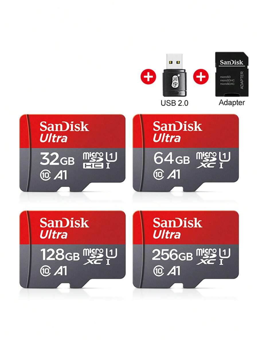 SanDisk Micro SD 存储卡 Class 10 A1 Micro SD 32GB 64GB 128GB 256GB 512GB 100MB/S U3 TF 存储卡 + SD 适配器 + USB2.0 读卡器