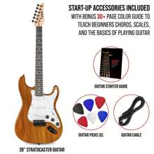 LyxPro CS Beginner 39" Stratocaster Electric Guitar & Electric Guitar Accessories Players With Guitar, Amp Cable, 6 Picks & Learner'S Guide, Solid Wood Body, Volume/Tone Controls, 5-Way Pickup - 桃花心木 - 查看 2