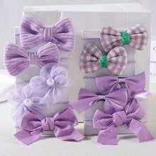 10 件裝可愛花朵蝴蝶結髮帶女孩甜美公主風格髮飾適合日常使用 - 彩色 - 查看 6