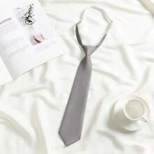 Black Classic Solid Color Elastic Necktie For College, Sailor, Cosplay Party, School Girls 2.76 Inches - Grey - View 1