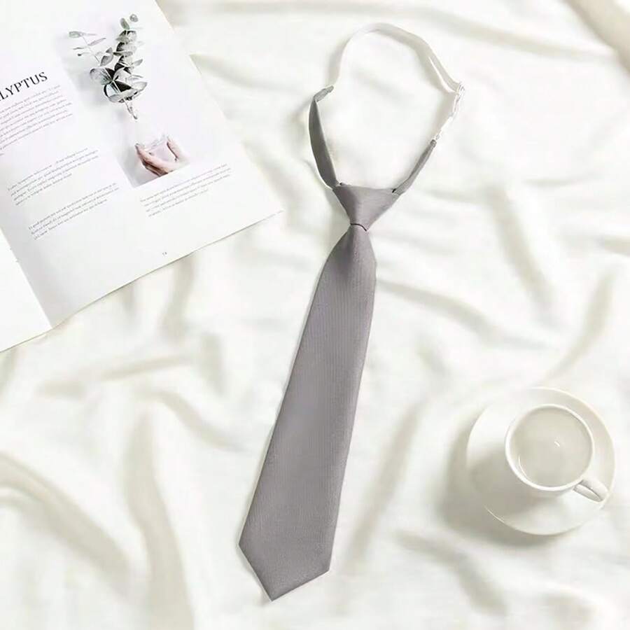 Black Classic Solid Color Elastic Necktie For College, Sailor, Cosplay Party, School Girls 2.76 Inches - Grey - View 1