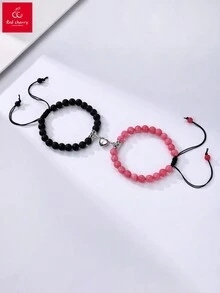 2入組磁力手鐲,為女孩的心型自然石珠寶瑜珈手鐲,在日常生活中作為禮物送給她 - 彩色 - 查看 1