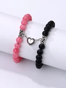 2入組磁力手鐲,為女孩的心型自然石珠寶瑜珈手鐲,在日常生活中作為禮物送給她 - 彩色 - 查看 2