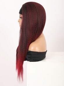 24 Inches Yaki Straight Burgundy Hair Wig With Headband Wig For Women Kinky Afro Long Synthetic Hair Wigs Heat Resistant - Burgundy - View 8