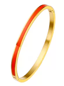 窄款不锈钢手镯，彩色珐琅装饰金色树脂涂层时尚女士袖口手链，进口商品