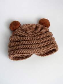 1 Miếng Gấu Hoạt hình Dệt kim Tai Sự bảo vệ Mũ Đối với Trẻ em , Mùa thu Và Mùa Đông , Em bé Trẻ sơ sinh Mũ Beanies Mũ lưỡi trai - Cà phê nâu - Xem 3