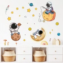 BRUP 卡通太空人行星月亮星星壁貼,適用於臥室客廳幼稚園裝飾壁紙貼紙 - 彩色 - 查看 6