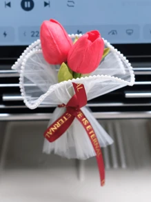 1入組迷你人造花束,包括2朵鬱金香和禮品包裝紙,適用於母親節、紀念日、生日禮物贈送給媽媽、女友、朋友。適用於家居桌面裝飾。 - 紅色 - 查看 4