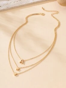 1pc Simple Metallic Heart, Star, Letter Detail Multi-Layered Women'S Necklace, Perfect For Valentine'S Day Dating Gift - Yellow Gold - View 2