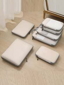 7入組旅行收納袋,壓縮袋,化妝品及衛浴用品收納袋,衣服及鞋子包裝短箱 - 米色 - 查看 6