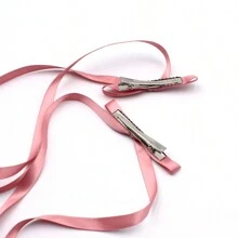 2入組女士髮箍,黑色流蘇緞帶蝴蝶結/飾帶髮夾,實心緞帶小長尾,可愛的髮飾配件 - 粉色 - 查看 4