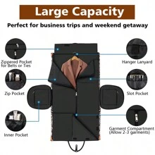 豹紋服裝收納袋,可變形攜帶型服裝包,大型旅行行李袋適用於女性的2合1掛衣箱套裝旅行袋,適用於女性和男性,3入組旅行箱,老式高級旅行套裝,旅遊用品,旅行組織袋,旅行必備配件 - 棕色 - 查看 7