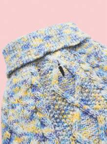 寵物貓狗冬季居家保暖電纜編織提花針織羊毛衣服和裙子 - 藍色 - 查看 8