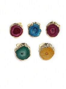 1只隨機顏色精美的天然石頭橢圓形水晶芽可調節戒指,迷人的女士男士珠寶飾品,適用於送禮