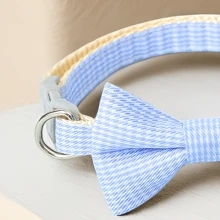 Collar De Mascota, Con Diseño De Cuadros De Gingham Y Lazo, Cierre De Hebilla Para Perros Y Gatos - Azul - Ver 4
