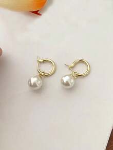 1 Pair Of Faux Pearl Drop Earrings Geometric Pearl Earrings French Vintage Pearl Gold Earrings Bride Earrings Suitable For Wedding Dating Decoration New Year Valentine'S Day Birthday Wedding Gift Women Jewelry - White - View 9