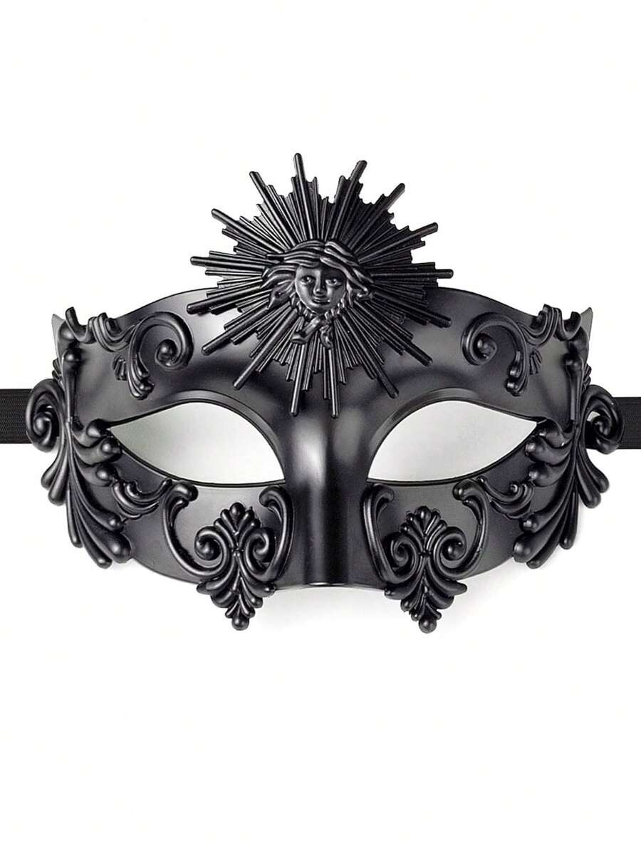 1pc Classic Venetian Masquerade Mask For Men, Lightweight And Gentle, Perfect For Costume Theme Parties - Black - View 1