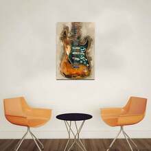 1入抽象復古吉他裝飾畫(不含畫框),適用於家庭臥室客廳裝飾,噴繪,尺寸50x70cm - 米色 - 查看 2