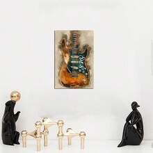 1入抽象復古吉他裝飾畫(不含畫框),適用於家庭臥室客廳裝飾,噴繪,尺寸50x70cm - 米色 - 查看 3