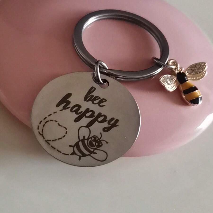 1 件裝蜜蜂快樂鑰匙扣,鑰匙圈禮物 - 銀色 - 查看 1