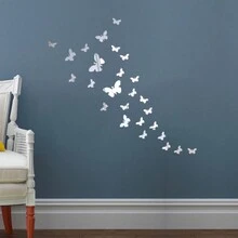 1 套/25 件銀色壓克力鏡片貼紙自黏 3d 立體裝飾鏡子臥室客廳背景牆貼紙壁畫 - 銀色 - 查看 5