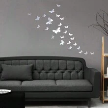 1 套/25 件銀色壓克力鏡片貼紙自黏 3d 立體裝飾鏡子臥室客廳背景牆貼紙壁畫 - 銀色 - 查看 8